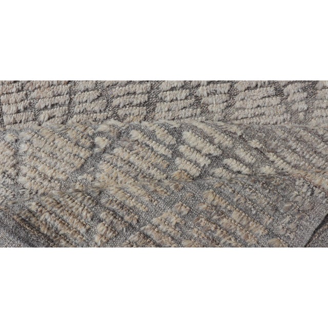 Modern Hand-Knotted Moroccan Rug With Diamond Design in Gray and Neutral Tones 2'9 X 9'5 For Sale - Image 10 of 11