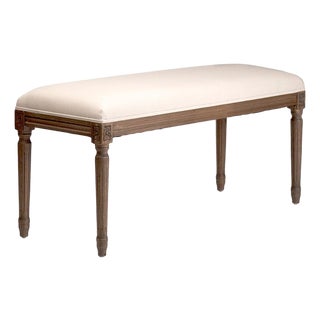 Lille Bench in Ivory Linen with Dark Natural Oak For Sale