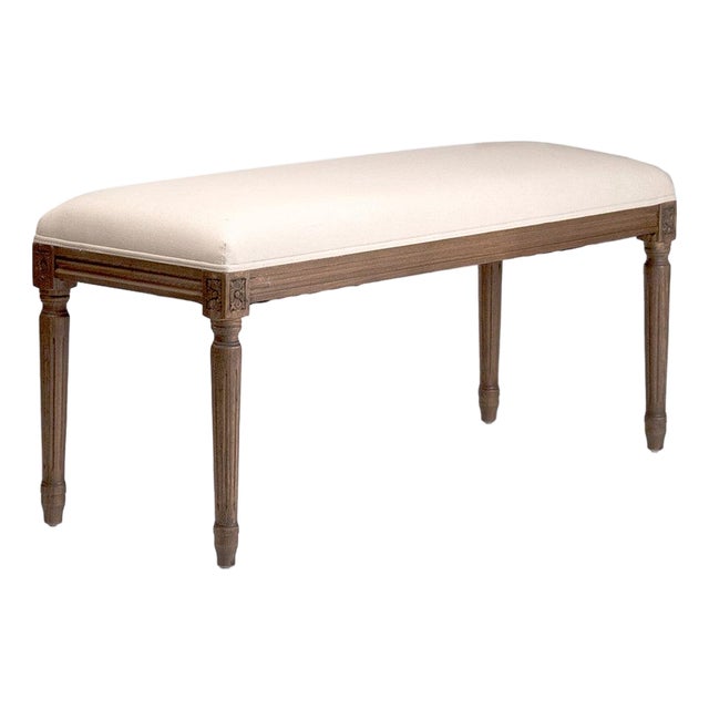 Lille Bench in Ivory Linen with Dark Natural Oak For Sale