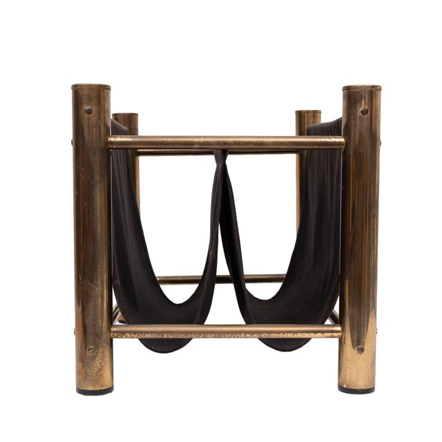 Vintage Brass and Canvas Magazine Holder, 1970s For Sale - Image 6 of 10
