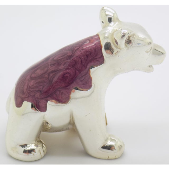 1980s Vintage Italian Handmade Genuine Sterling Silver Enameled Bear Cub Figurine Ottaviani Rome 925 Animal Miniature Cabinet Curiosity Rare Decor For Sale - Image 5 of 11