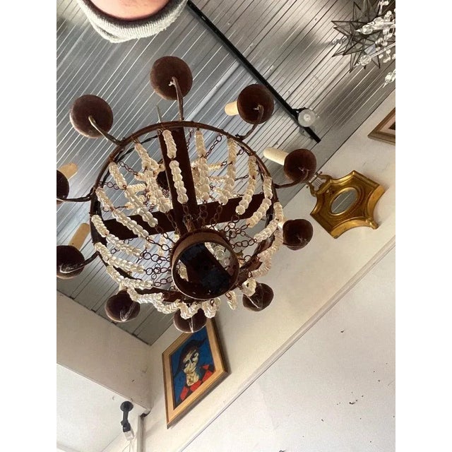 Metal 1970s French Style Beaded Rusted Metal Chandelier For Sale - Image 7 of 7