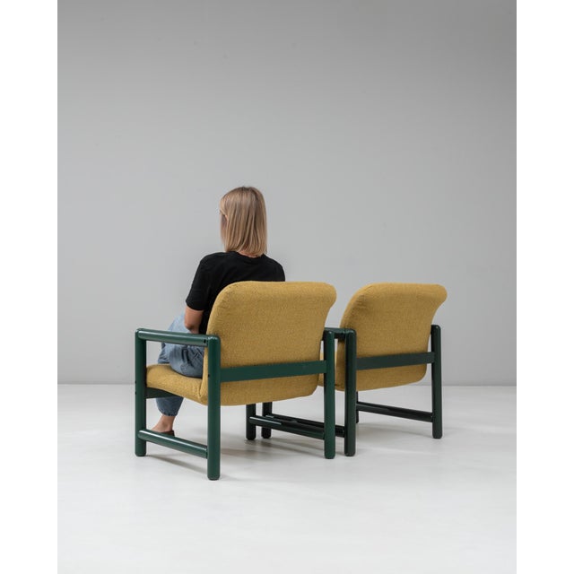 Mid 20th Century 20th Century Czech Lounge Chairs With Green Frames and Yellow Upholstery - A Pair For Sale - Image 5 of 18