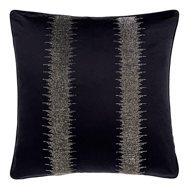 Scalamandre 22" x 22" Veronica Beaded Pillow in Black/Pewter For Sale
