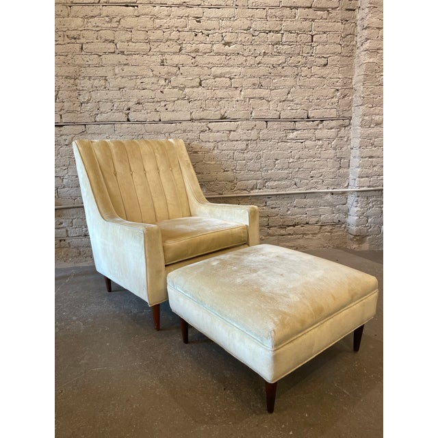Beige 1960s Vintage Wingback Chairs - A Pair Plus Ottoman For Sale - Image 8 of 11