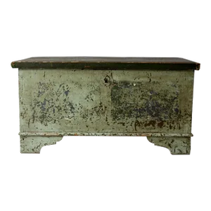 Antique Green Flat Top Wooden Trunk