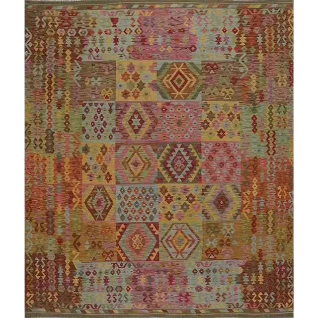 Traditional Handwoven Turkish Kilim Area Rug 8'4" X 9'9" For Sale