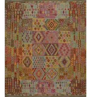 Traditional Handwoven Turkish Kilim Area Rug 8'4" X 9'9"
