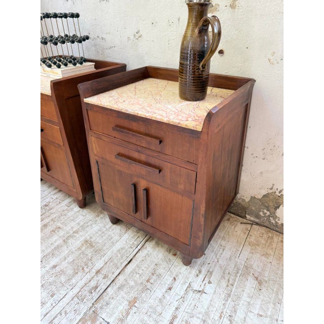 Vintage Art Deco Oak Bedside Tables with Marble Top, 1940s, Set of 2 For Sale - Image 16 of 18