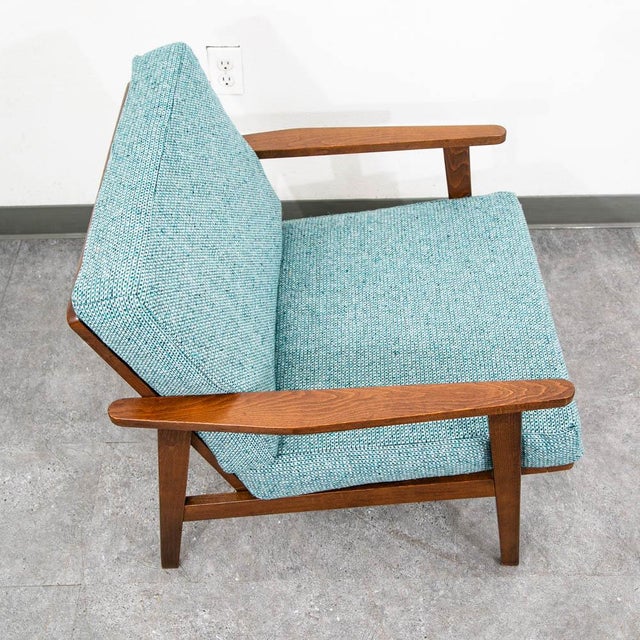 Mid Century Danish Modern Lounge Chair Armchair Blue Aqua Arms MCM Denmark Japan For Sale - Image 9 of 12