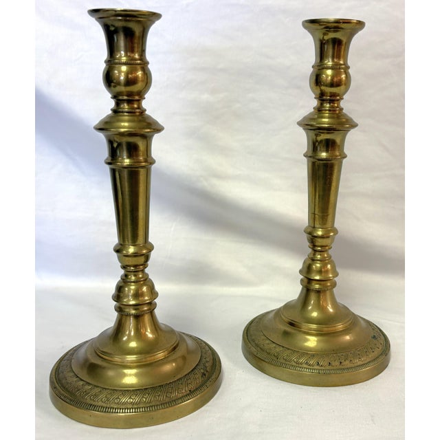 Antique French Brass Candlesticks- A Pair For Sale - Image 4 of 18