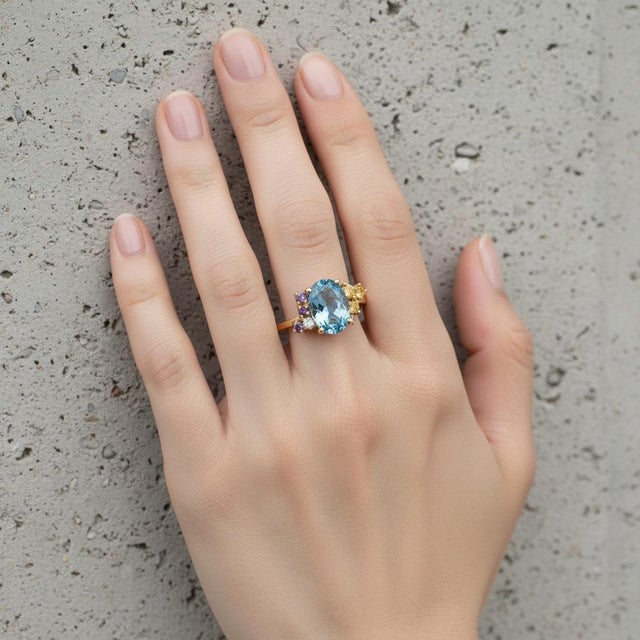Blue Topaz Multicolor Ring in 14k Gold, Size 7.5 For Sale - Image 6 of 10