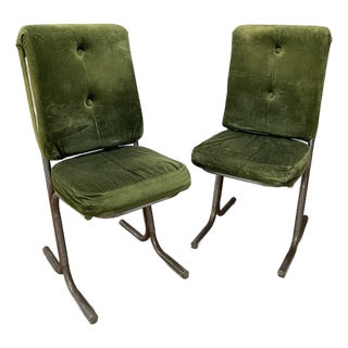 Pair of Vintage 1970’s MCM Tubular Metal Frame Dining Chairs For Sale