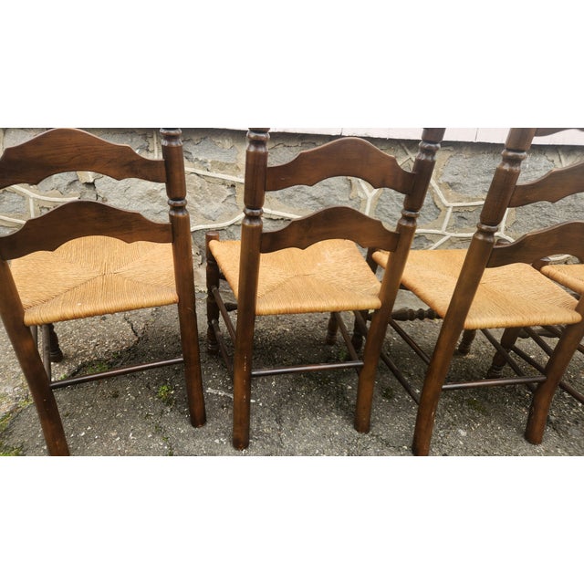 Set of 6 Vintage Ladder Back Dining Chairs With Rush Seats, French Country Cottage Style For Sale In New York - Image 6 of 18