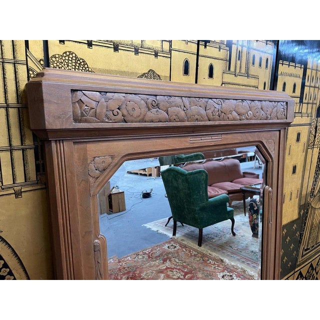 Art Deco Mirror in Carved Walnut For Sale - Image 5 of 7