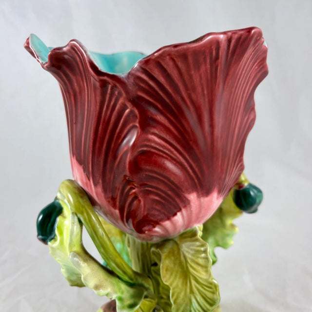 Ceramic 19th Century French Orchies Majolica Glazed Floral Form Vase For Sale - Image 7 of 13