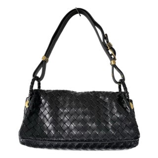 Bottega Veneta Shoulder Bag Black Leather Intrecciato Y2k Vintage Mini Flap Purse For Sale