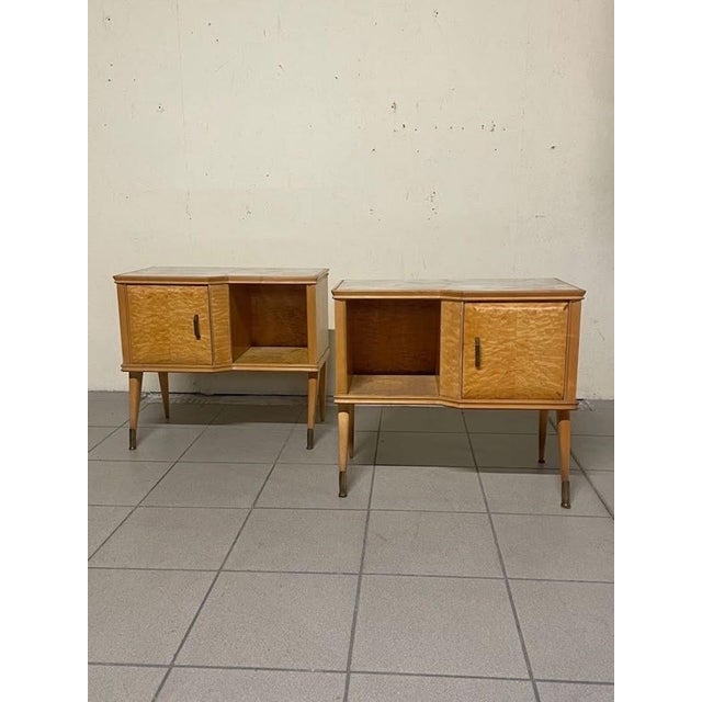 Italian Bedside Tables in Maple Burl and Marbled Glass, 1960s, Set of 2 For Sale - Image 15 of 18