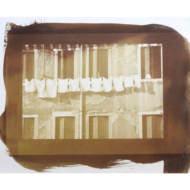 Vintage Cyanotype Architectural Old Building Laundry Photograph For Sale - Image 4 of 5