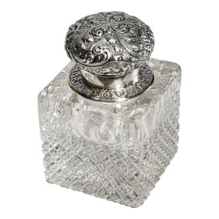 Exceptional Huge Antique Sterling Silver Black, Starr & Frost Cut Crystal Victorian Desk Paperweight Inkwell Luxury Home Decor For Sale