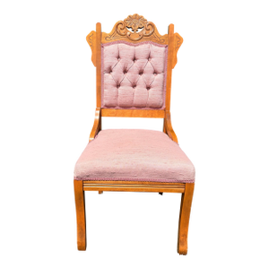 Antique Eastlake Victorian Parlour Side Chair With Pink Dupioni Silk Upholstery