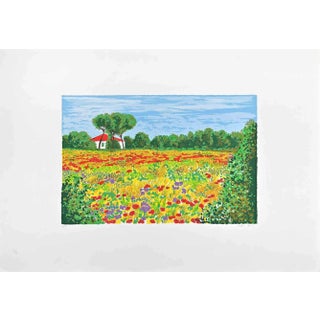 Maddalena Striglio, Meadow with Poppies, Screen Print, Late 20th-Century For Sale