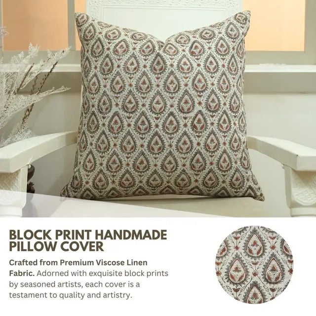 The Pan Patti cushion cover features a graceful hand block print inspired by the traditional betel leaf motif,Made from a...
