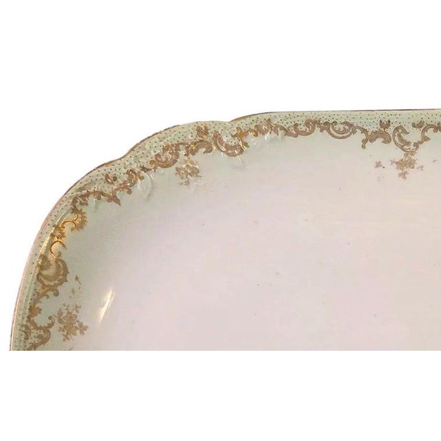 White Antique Elite Works Limoges 18" Grand Hostess Platter - Gilded Scrolls & Celadon Dot Border For Sale - Image 8 of 12