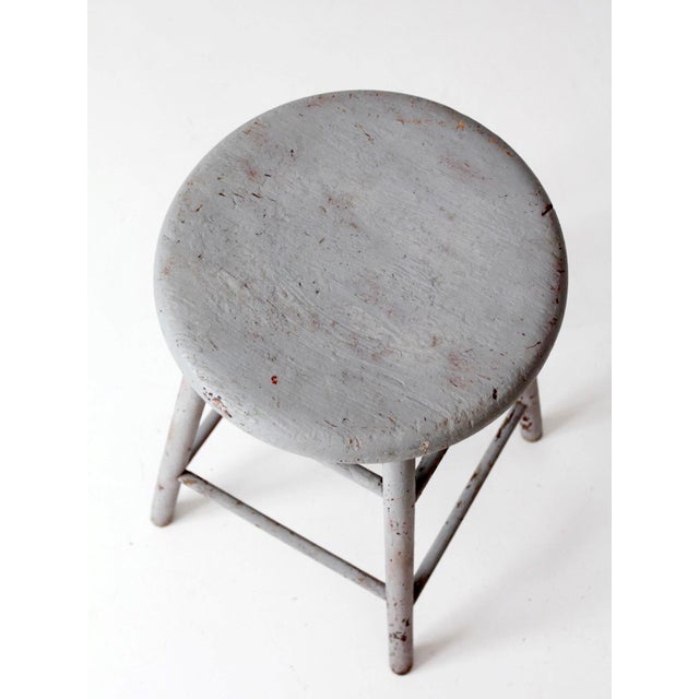 Antique Gray Painted Wood Stool For Sale - Image 11 of 13