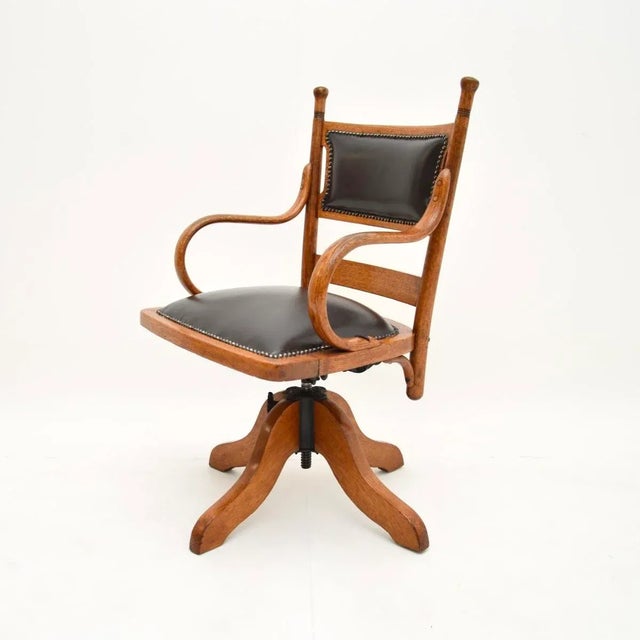 Victorian Swivel Desk Chair in Bentwood and Leather, 1890s For Sale - Image 4 of 12