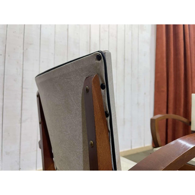 Art Deco Bridge Chairs in Beech and Imitation Leather, 1950s, Set of 2 For Sale - Image 9 of 13