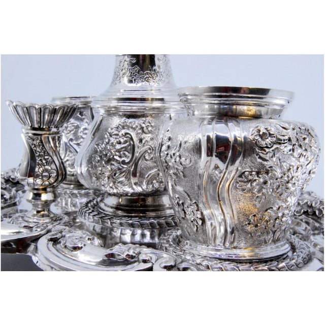 Inkwell in Relief Silver with Two Tanks and Bell, Set of 6 For Sale - Image 4 of 10