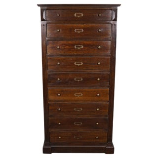 Vintage English Oak Filing Cabinet For Sale