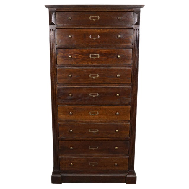 Vintage English Oak Filing Cabinet For Sale