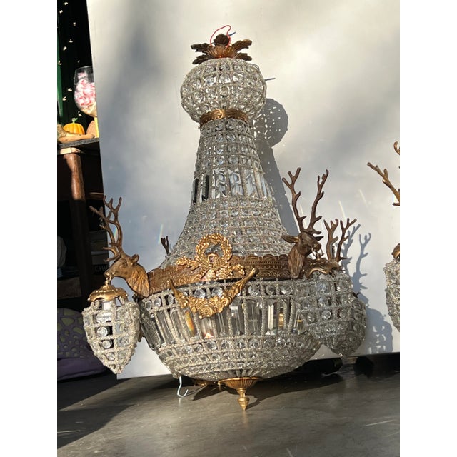 Pair of 1980s Deer Head Chandeliers For Sale - Image 4 of 13