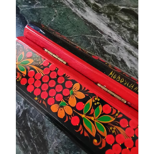 1970s Russian Signed Hand-Painted Lacquer Folk Art Box Case For Sale - Image 13 of 16