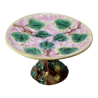 Antique Signed Etruscan American Victorian Majolica Compote For Sale