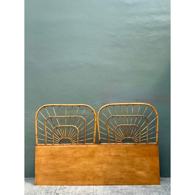 Mid-Century Modern Vintage King Size Rattan Headboard For Sale - Image 3 of 12