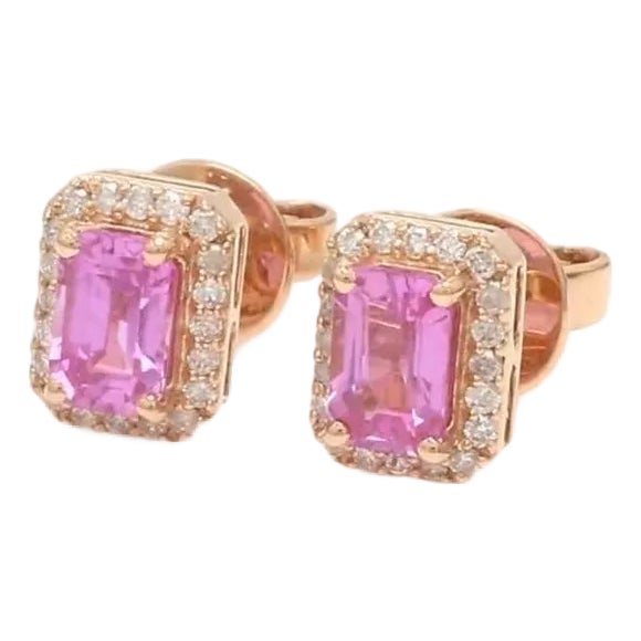 1.05 cts Natural pink sapphire & 0.20 cts diamond earrings in 14k gold For Sale
