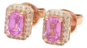 1.05 cts Natural pink sapphire & 0.20 cts diamond earrings in 14k gold