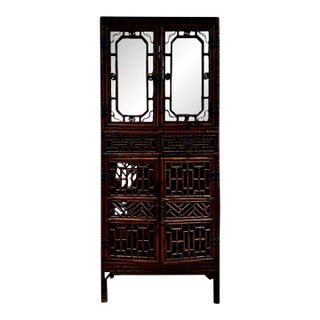 Late Qing Dynasty Tall Bamboo Open-Fretwork Display Cabinet For Sale