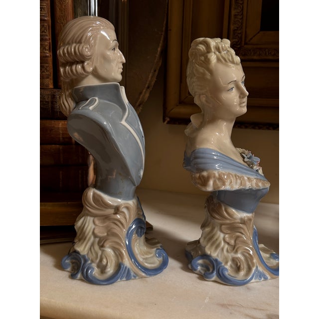Sky Blue Vintage Japanese Rococo Revival Blue & White Porcelain Busts — Pair For Sale - Image 8 of 10