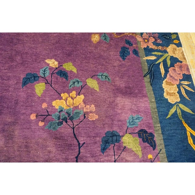 Purple 1920s Antique Purple Oriental Floral Chinese Handknotted Art Deco Wool Rug For Sale - Image 8 of 10