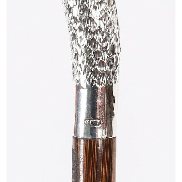 19th Century Antique Sterling Silver Swan Walking Stick Cane, 1890s For Sale - Image 5 of 14