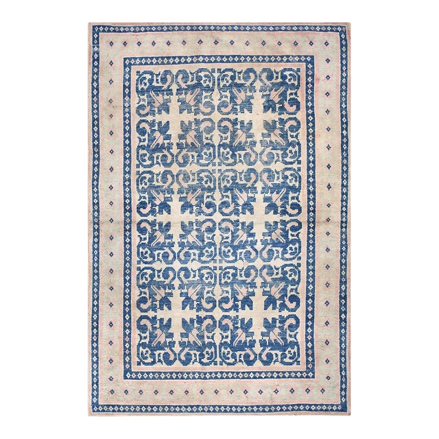 Magnificently Decorative Light Blue and Light Cream Color Vintage Indian Cotton Agra Rug For Sale