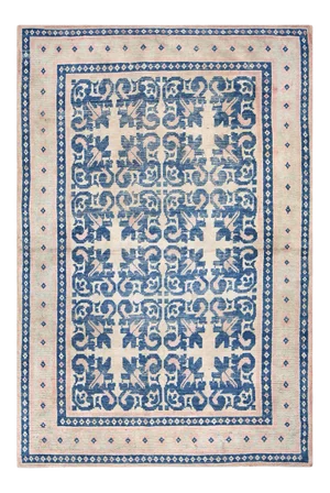 Magnificently Decorative Light Blue and Light Cream Color Vintage Indian Cotton Agra Rug
