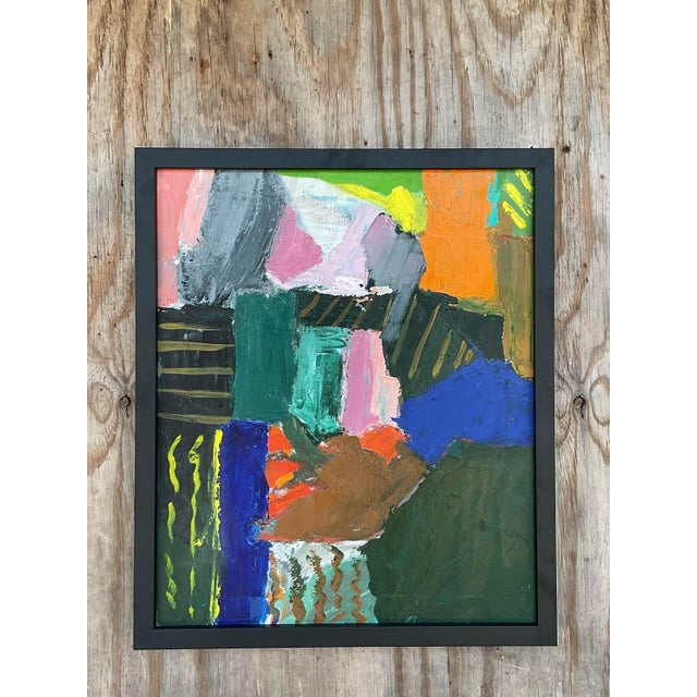 Abstract Vintage Boho Abstract Original Oil on Canvas For Sale - Image 3 of 5