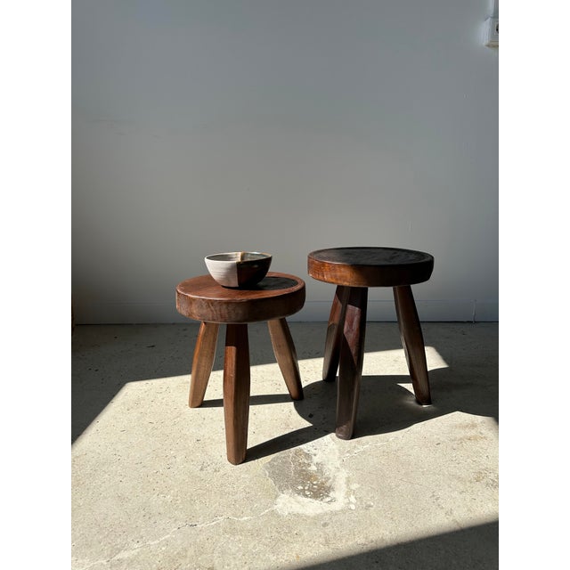 Low Small Hollow Upcycled Teak Tripod Stool For Sale - Image 10 of 12