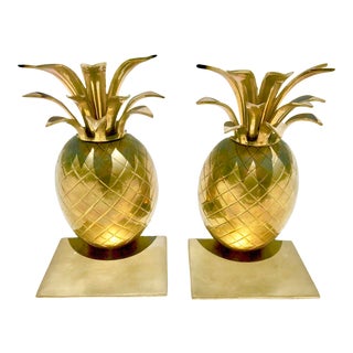 1970’s Vintage Hollywood Regency Brass Pineapple Bookends - a Pair For Sale