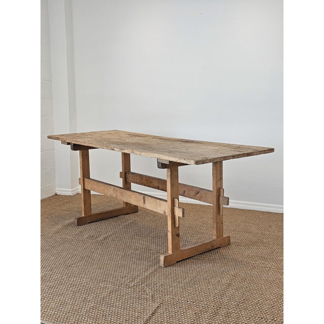 Mid 19th Century Antique European Pine Trestle Farmhouse Dining Table - Circa 1880 For Sale - Image 5 of 12